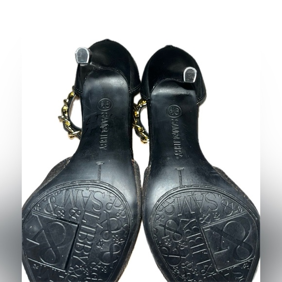 Sam & Libby Dylan Gold Black Ankle Chain Strap Stiletto 4" Heels Shoes, Size 9.5 - Picture 10 of 14